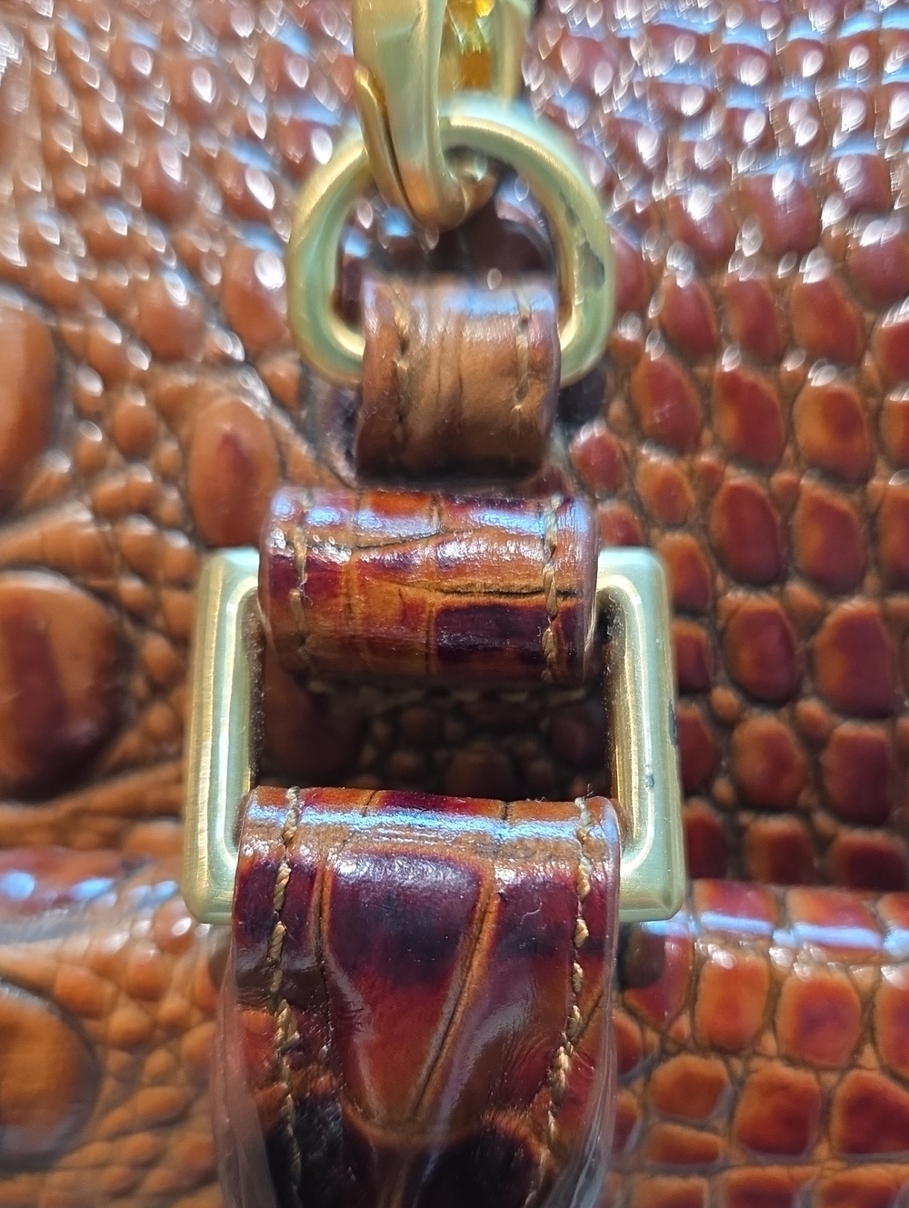 Brahmin Malia Croc-Embossed Brown Leather Satchel with Gold Hardware - Picture 9 of 10